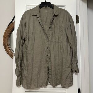 MUJI French Linen Wide Shirt - Green/Gray
